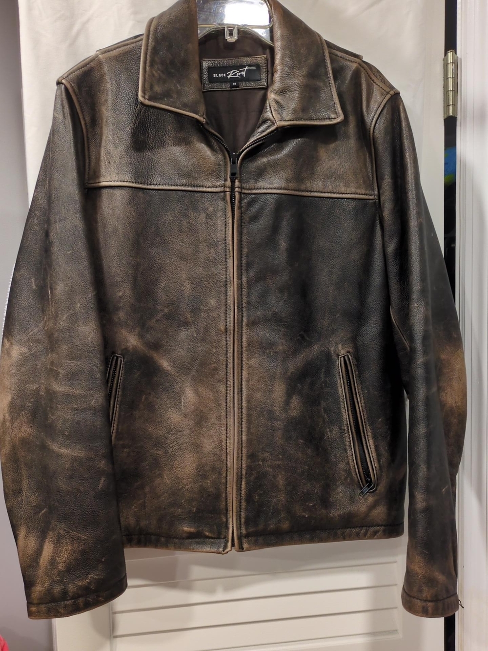 Black Rivet Distressed Brown Leather Jacket - Men